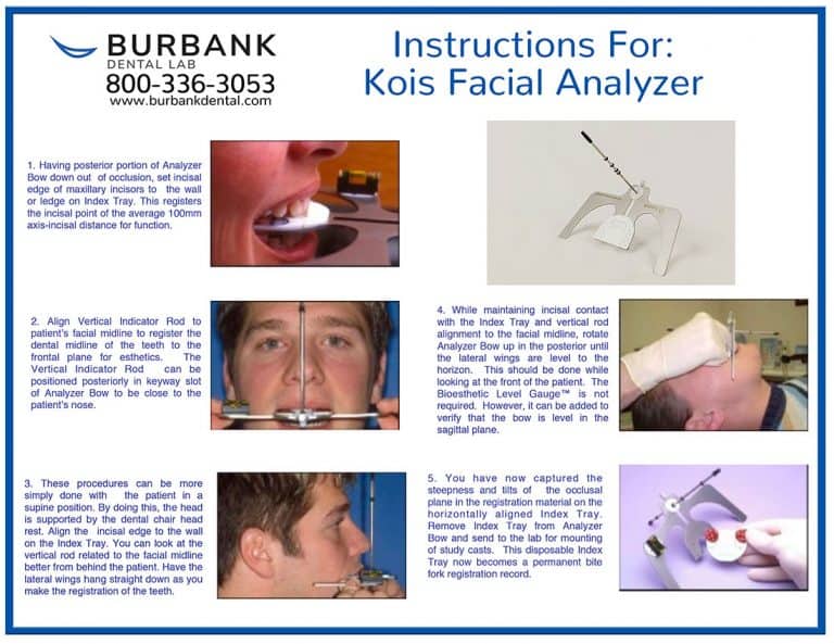 Kois Facial Analyzer instruction guide from Burbank Dental Lab
